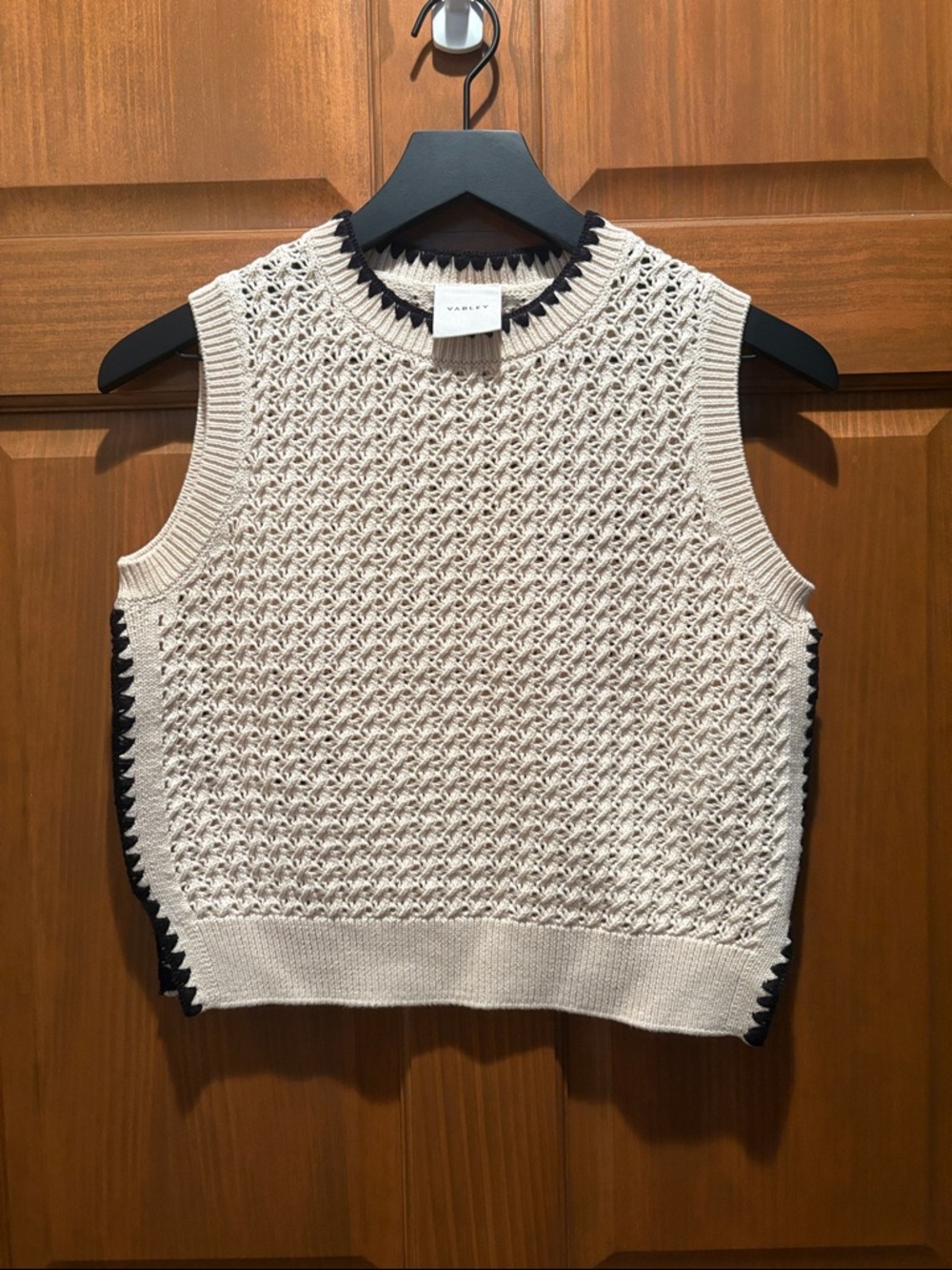 Varley Cream Crochet Knit Sleeveless Tank Top